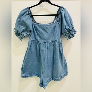 BUCKETLIST Denim Puff Sleeve Romper